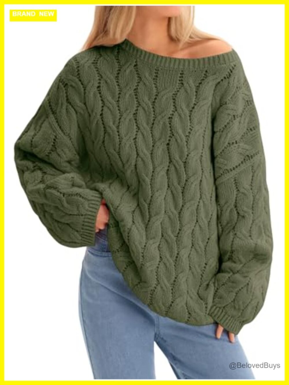 Cable Knit Oversized Sweater Long Sleeve Crewneck Chunky Pullover